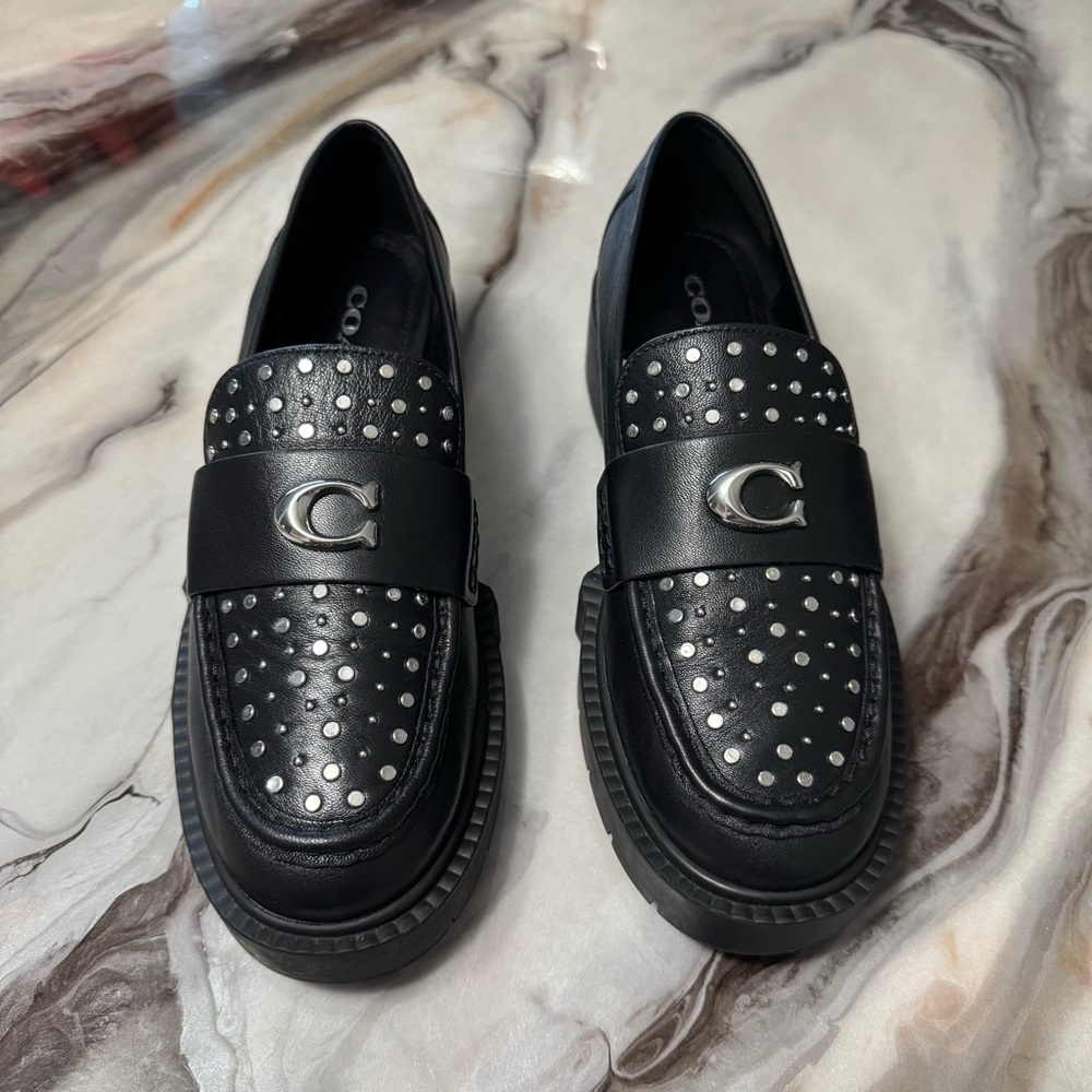 Coach Black Loafers with Silver Studs